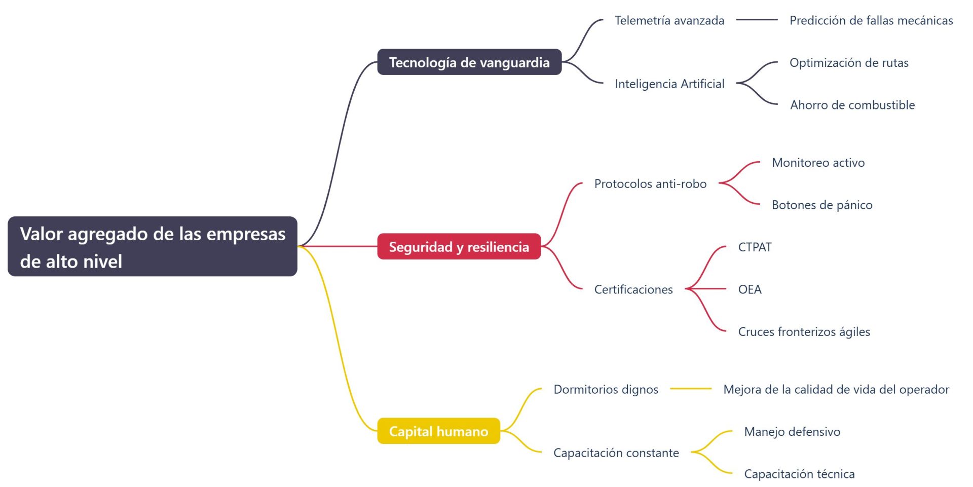 mapa mental del valor agregado de las empresas de transporte de alto nivel